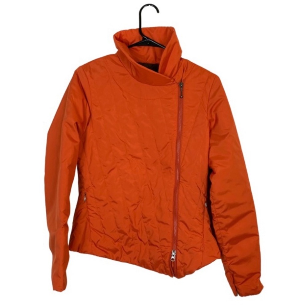 Prana orange yoga parafait asymmetrical puffer jacket size small